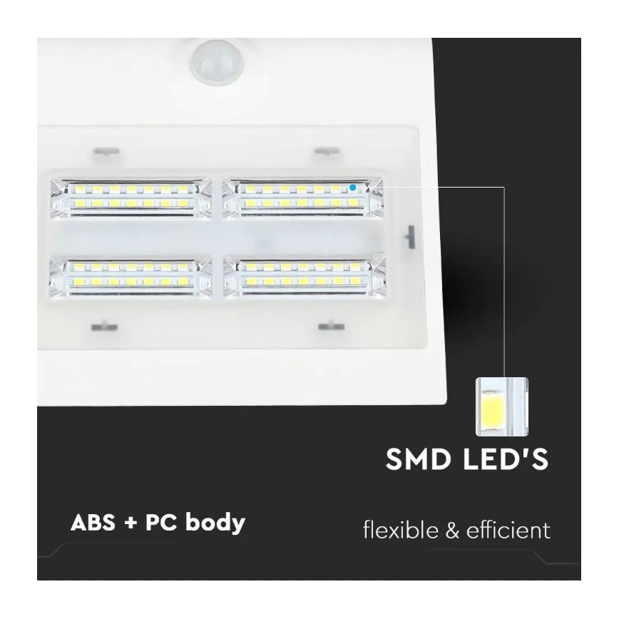 LED Ηλιακό Επιτοίχιο Φωτιστικό με Αισθητήρα LED/3W/3,7V 3000/4000K IP65 2000 mAh λευκό