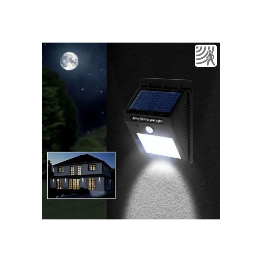 LED Ηλιακό Επιτοίχιο Φωτιστικό με Αισθητήρα LED/3W/3,7V 600 mAh IP65 Μαύρο