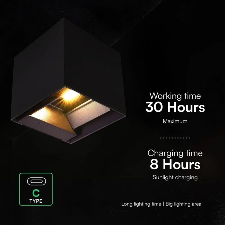 LED ηλιακό επιτοίχιο φωτιστικό με αισθητήρα LED/9W/3,7V 3000/4000/5000K IP65 2600 mAh μαύρο