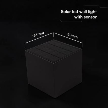 LED ηλιακό επιτοίχιο φωτιστικό με αισθητήρα LED/9W/3,7V 3000/4000/5000K IP65 2600 mAh μαύρο