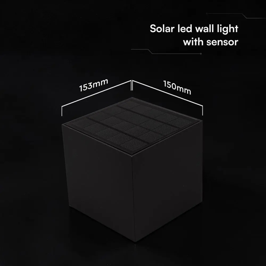LED ηλιακό επιτοίχιο φωτιστικό με αισθητήρα LED/9W/3,7V 3000/4000/5000K IP65 2600 mAh μαύρο