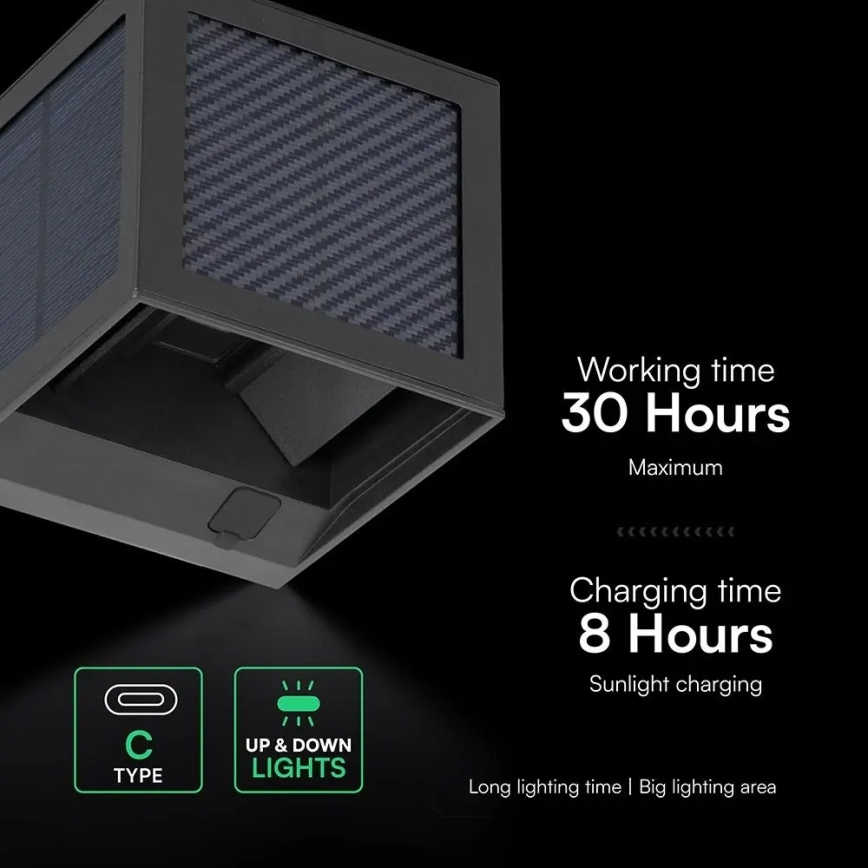 LED Ηλιακό επιτοίχιο φωτιστικό με αισθητήρα LED/9W/3,7V 3000/4000/6000K IP65 2600 mAh μαύρο