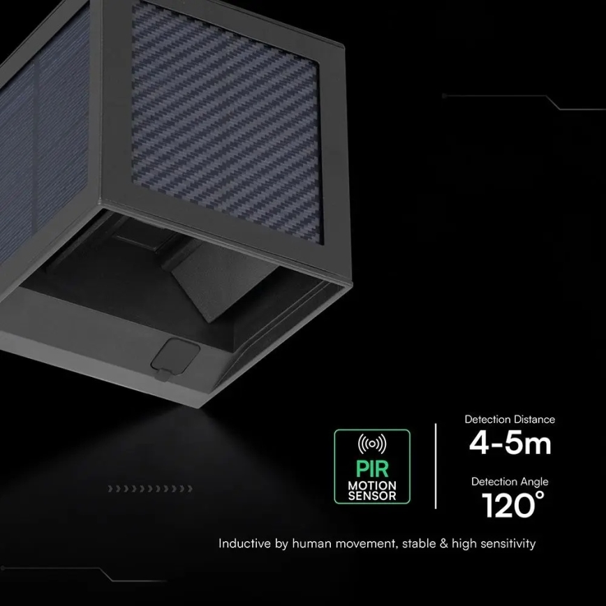 LED Ηλιακό επιτοίχιο φωτιστικό με αισθητήρα LED/9W/3,7V 3000/4000/6000K IP65 2600 mAh μαύρο