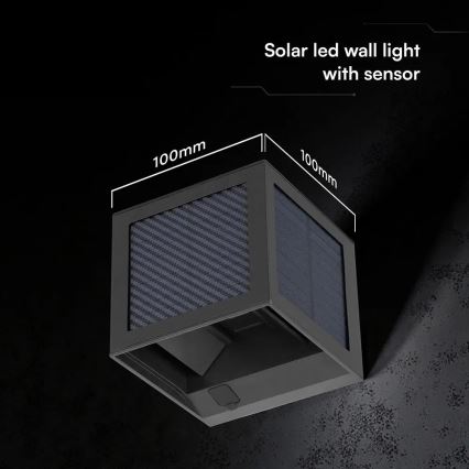 LED Ηλιακό επιτοίχιο φωτιστικό με αισθητήρα LED/9W/3,7V 3000/4000/6000K IP65 2600 mAh μαύρο