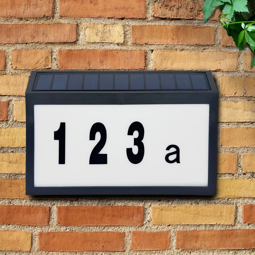 LED Ηλιακός αριθμός οικίας NUMERO LED/3,7V 6000K 1200 mAh IP44 μαύρο