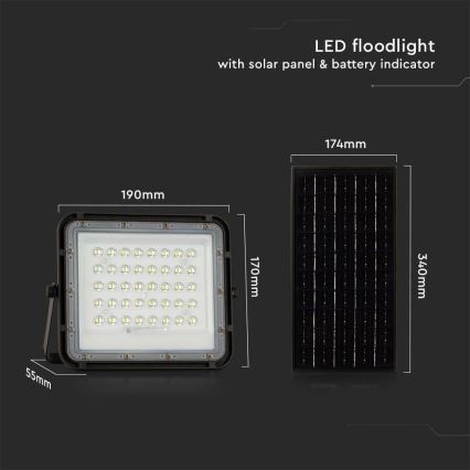 LED Εξωτερικού χώρου dimming ηλιακό προβολέας LED/10W/3,2V IP65 6400K 6000 mAh μαύρο + τηλεχειριστήριο
