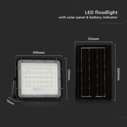 LED Εξωτερικού χώρου dimming ηλιακός προβολέας LED/6W/3,2V IP65 4000K 5000 mAh μαύρο + τηλεχειριστήριο