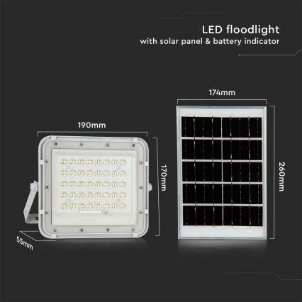 LED Εξωτερικού χώρου dimming ηλιακός προβολέας LED/6W/3,2V IP65 6400K 5000 mAh λευκό + τηλεχειριστήριο