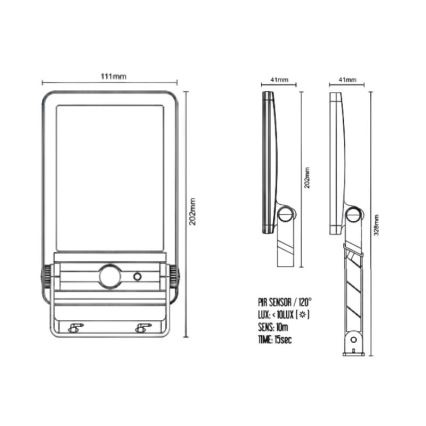 LED Ηλιακός προβολέας με αισθητήρα LED/5W/3,7V 4000K 1500 mAh IP54 μαύρο