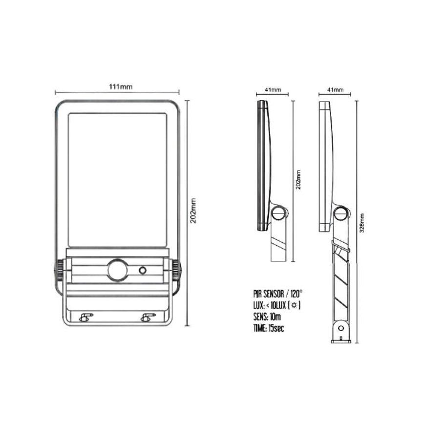 LED Ηλιακός προβολέας με αισθητήρα LED/5W/3,7V 4000K 1500 mAh IP54 μαύρο