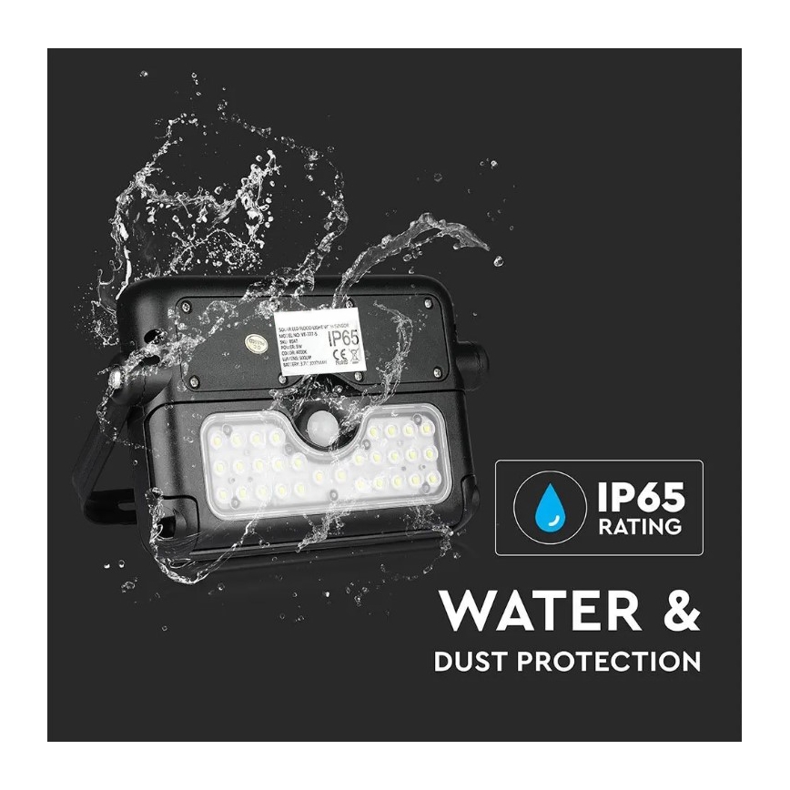 LED ηλιακός προβολέας με αισθητήρα LED/5W/3,7V IP65 4000K 3000 mAh