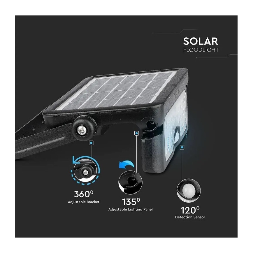 LED ηλιακός προβολέας με αισθητήρα LED/5W/3,7V IP65 4000K 3000 mAh