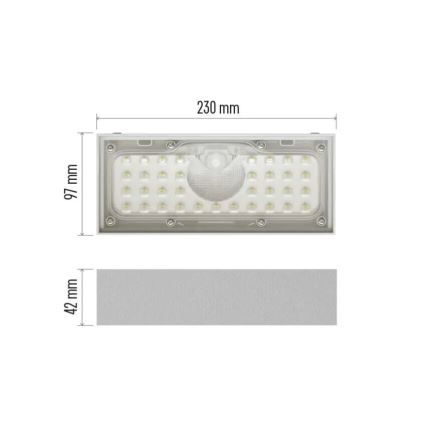 LED ηλιακός προβολέας με αισθητήρα κίνησης LED/3,7V 3000mAh 4000K IP65 λευκός