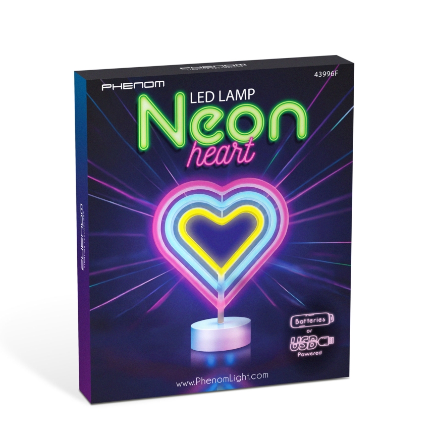 LED neon επιτραπέζιο διακοσμητικό LED/2W/3xAA USB καρδιά
