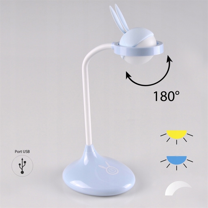 LED Παιδική λάμπα αφής RABBIT LED/0,4W/5V 3000/6500K μπλε + USB
