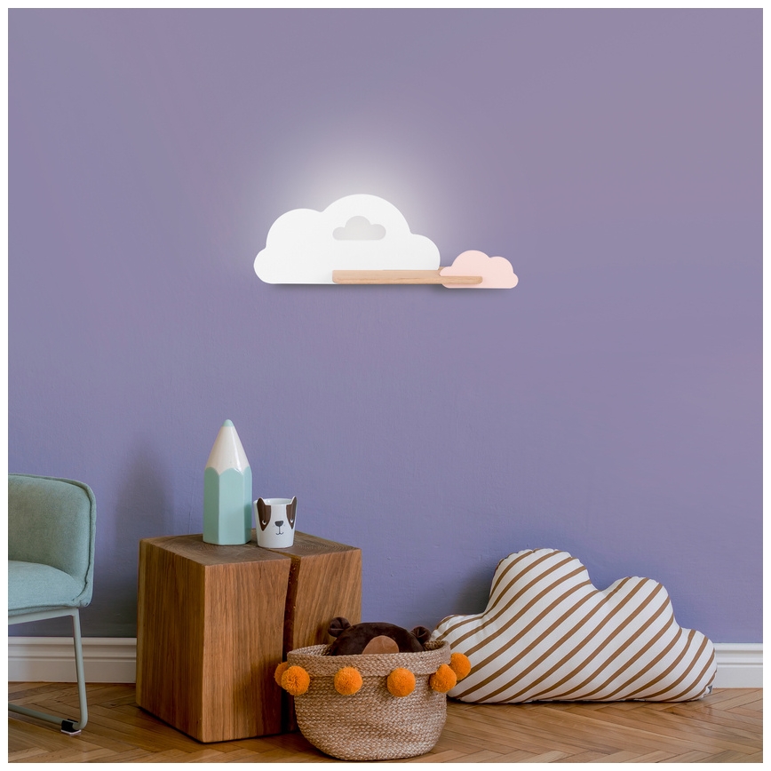 LED Παιδικό φωτιστικό τοίχου με ράφι CLOUD LED/5W/230V λευκό/ροζ,