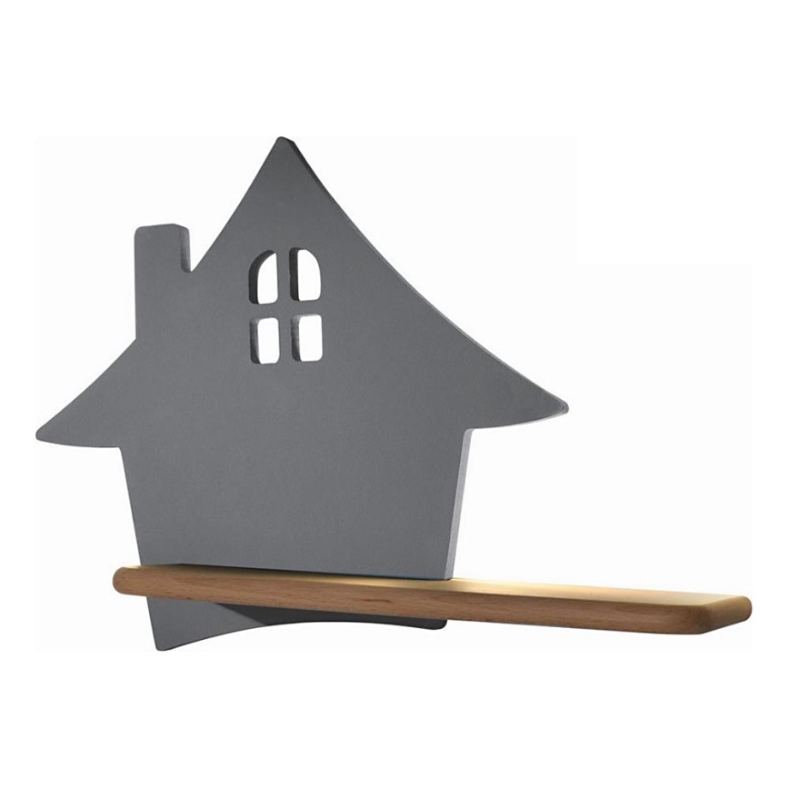 LED Παιδικό φωτιστικό τοίχου με ράφι HOUSE LED/4W/230V γκρι/ξύλο,