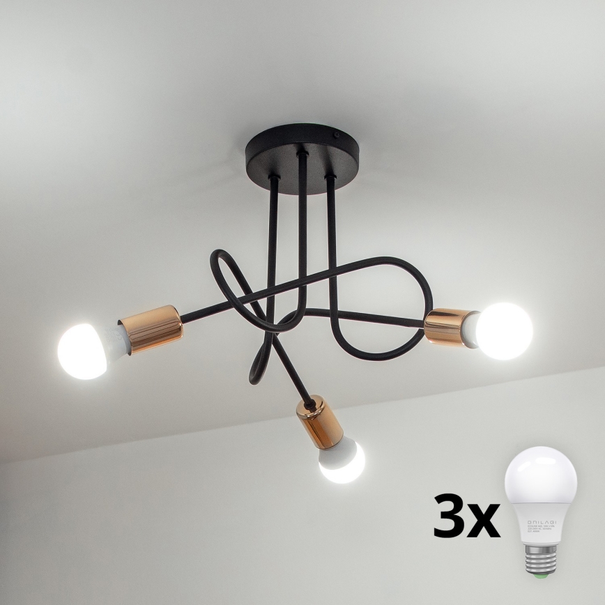 LED πλαφονιέρα OXFORD 3xE27/15W/230V μαύρο