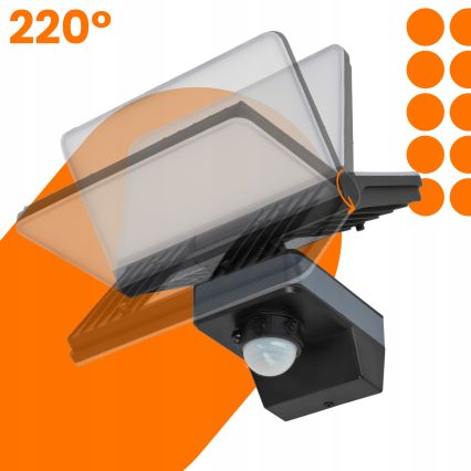 LED Προβολέας με αισθητήρα κίνησης και λυκόφωτος LED/44W/230V 4200K IP54 μαύρος
