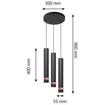 LED Πολύφωτο κρεμαστό UBA 3xGU10/4,8W/230V μαύρο/χαλκός