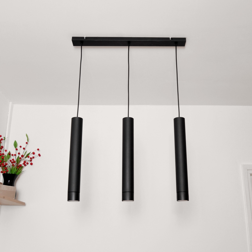 LED Πολύφωτο με συρματόσχοινο TUBA 3xGU10/4,8W/230V μαύρο