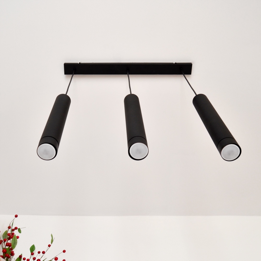 LED Πολύφωτο με συρματόσχοινο TUBA 3xGU10/4,8W/230V μαύρο