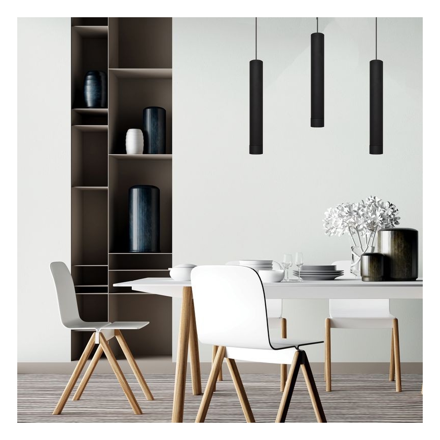 LED Πολύφωτο με συρματόσχοινο TUBA 3xGU10/4,8W/230V μαύρο