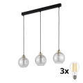 LED πολυέλαιος με καλώδιο ανάρτησης DEVI 3xE27/15W/230V μαύρο/διάφανο