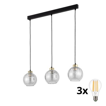 LED πολυέλαιος με καλώδιο ανάρτησης DEVI 3xE27/15W/230V μαύρο/διάφανο