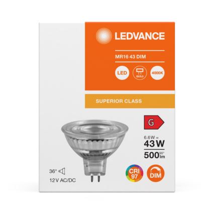 LED ρυθμιζόμενος προβολικός λαμπτήρας MR16 GU5,3/6,6W/12V 4000K 36° CRI 97 - Ledvance