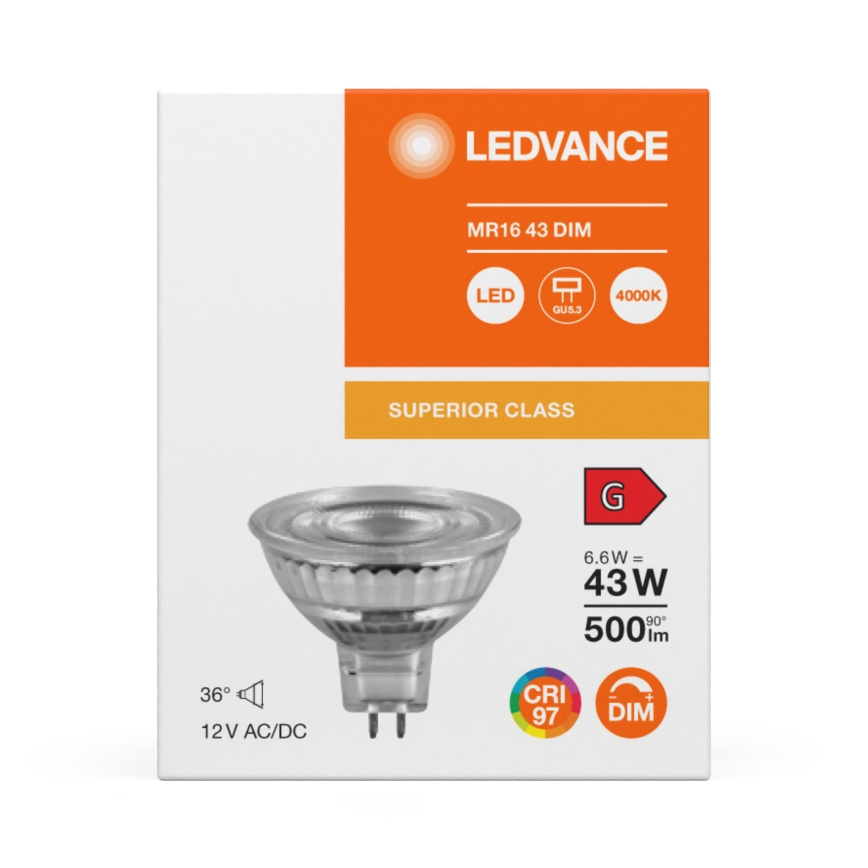 LED ρυθμιζόμενος προβολικός λαμπτήρας MR16 GU5,3/6,6W/12V 4000K 36° CRI 97 - Ledvance