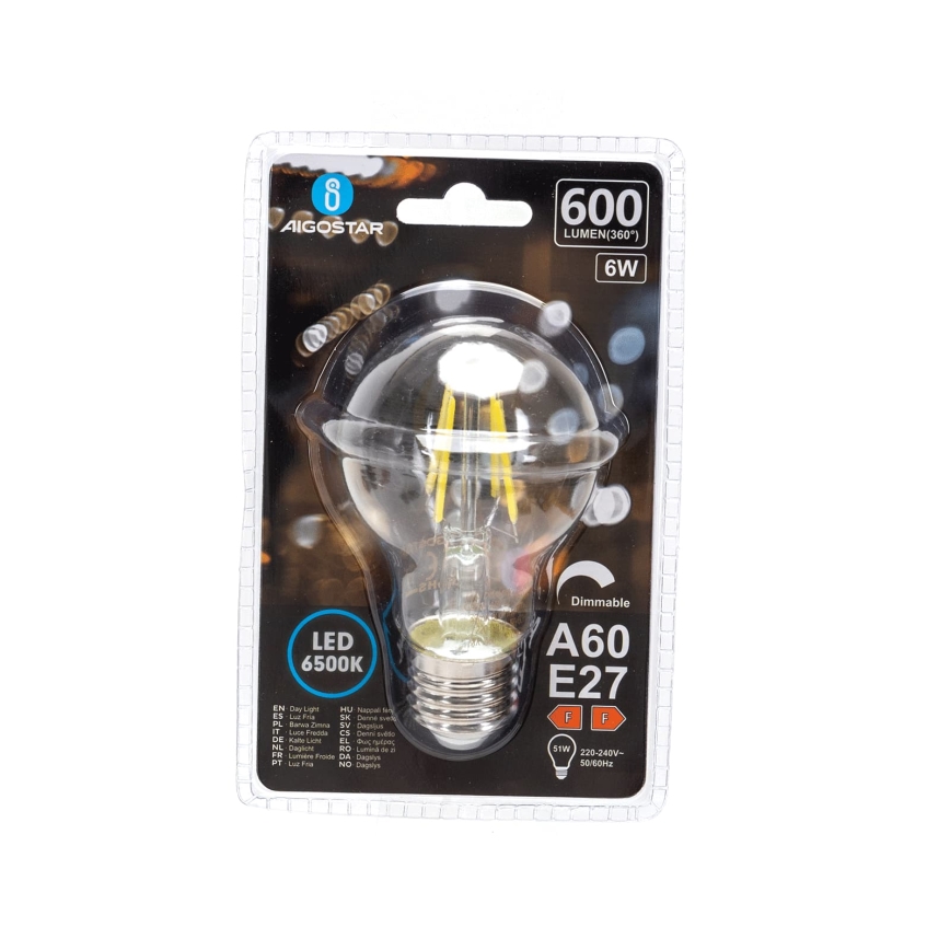 LED Ρυθμιζόμενη λάμπα FILAMENT A60 E27/6W/230V 6500K - Aigostar