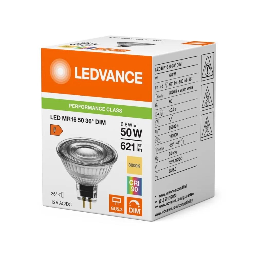 LED ρυθμιζόμενη λάμπα MR16 GU5,3/6,8W/12V 3000K 36° CRI 90 - Ledvance