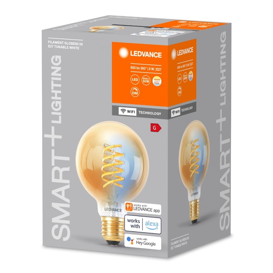 LED Ρυθμιζόμενη Λάμπα SMART+ FILAMENT GLOBE G80 E27/8W/230V 2200-5000K Wi-Fi - Ledvance