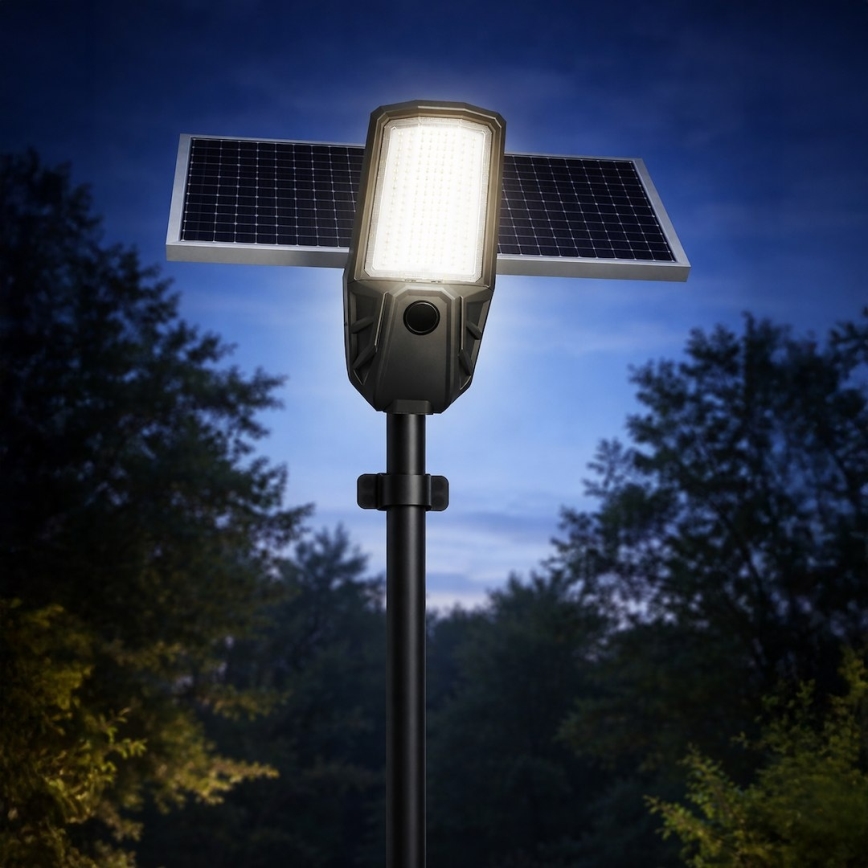 Ρυθμιζόμενη LED λάμπα δρόμου με αισθητήρα και ηλιακό πάνελ KOBRA LED/400W/3,2V 24000 mAh IP65 ανθρακί + τηλεχειριστήριο