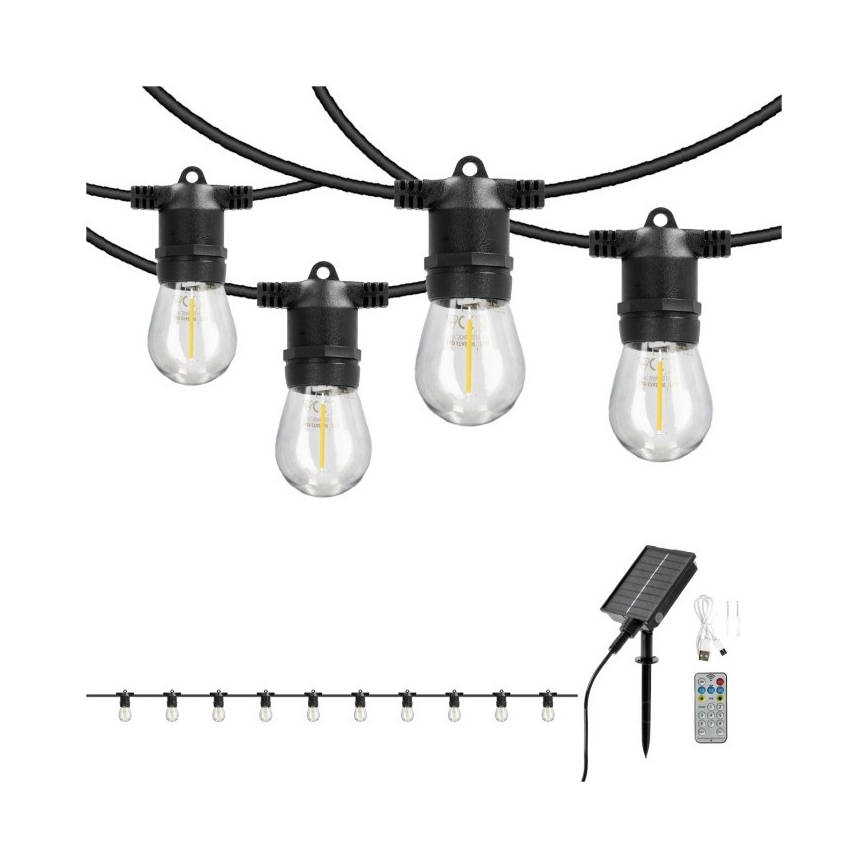 Ρυθμιζόμενη LED ηλιακή διακοσμητική γιρλάντα STARLIGHT NEO 10xE27/3,7V 2700K IP54 1200 mAh 11,5m + τηλεχειριστήριο