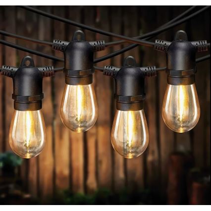 Ρυθμιζόμενη LED ηλιακή διακοσμητική γιρλάντα 20xE27/0,3W/3/5V USB 2400 mAh 20,62 m IP65 μαύρη + τηλεχειριστήριο