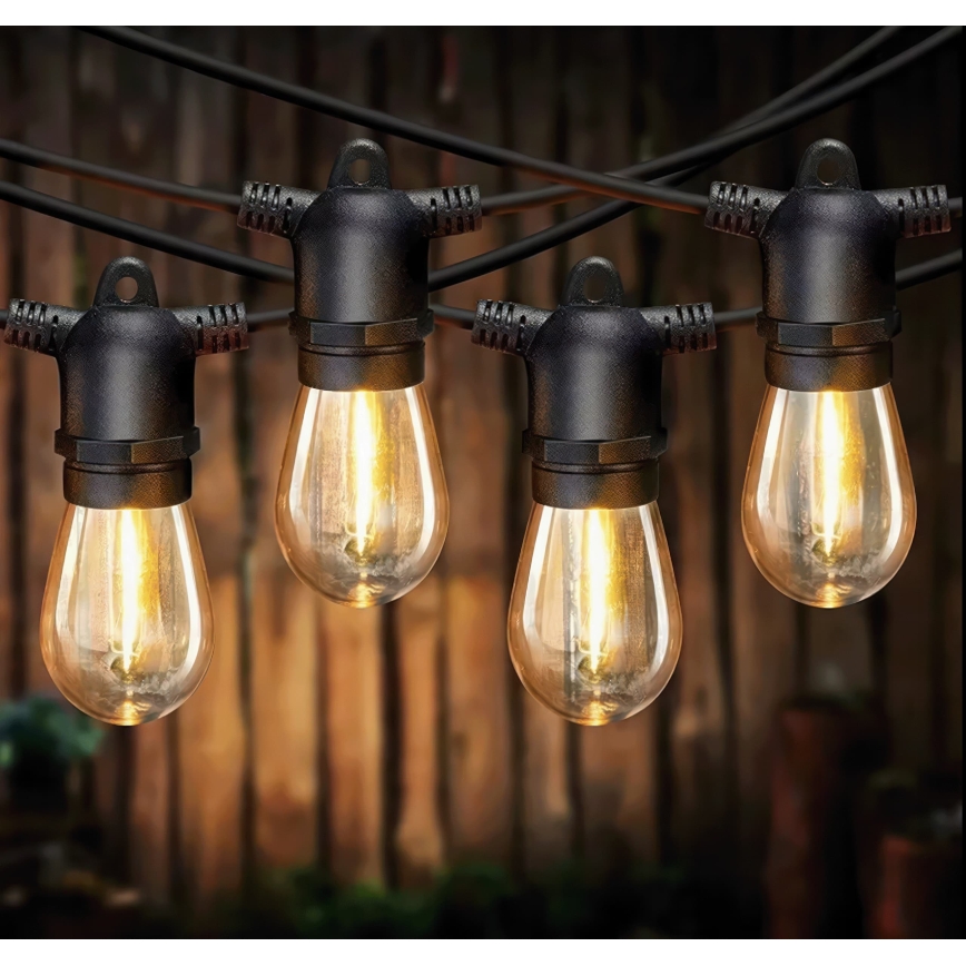 Ρυθμιζόμενη LED ηλιακή διακοσμητική γιρλάντα 20xE27/0,3W/3/5V USB 2400 mAh 20,62 m IP65 μαύρη + τηλεχειριστήριο
