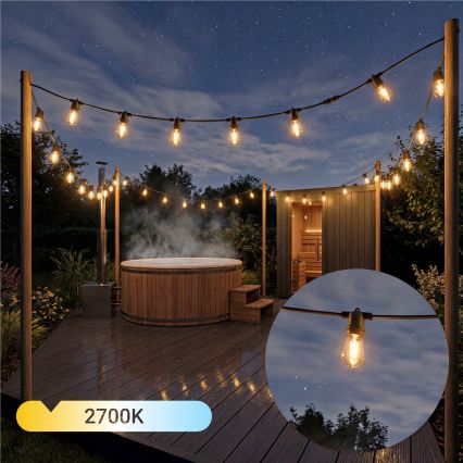 Ρυθμιζόμενη LED ηλιακή διακοσμητική γιρλάντα 20xE27/0,3W/3/5V USB 2400 mAh 20,62 m IP65 μαύρη + τηλεχειριστήριο