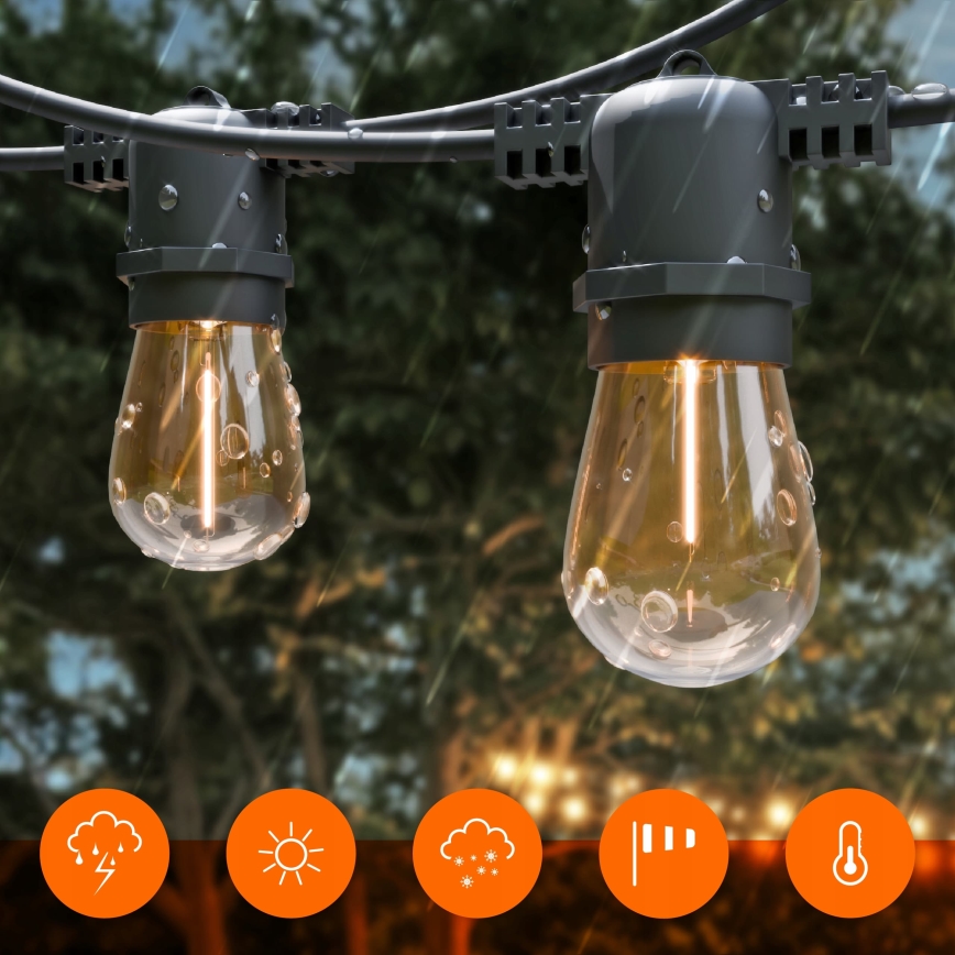 Ρυθμιζόμενη LED ηλιακή διακοσμητική γιρλάντα 20xE27/0,3W/3/5V USB 2400 mAh 20,62 m IP65 μαύρη + τηλεχειριστήριο