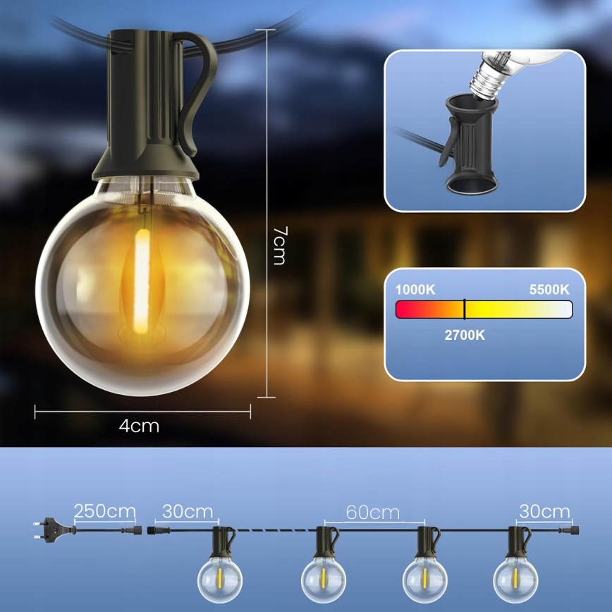 Διακοσμητική LED γιρλάντα εξωτερικού χώρου ρυθμιζόμενης φωτεινότητας 25xE12/1W/24/230V 17,5 m IP65 μαύρη + τηλεχειριστήριο
