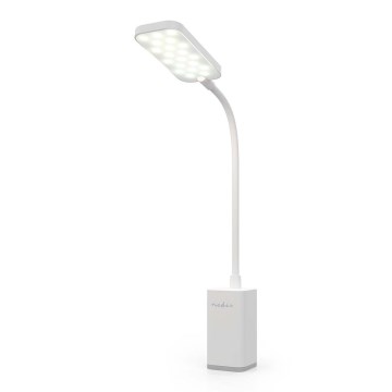 LED ρυθμιζόμενη επαναφορτιζόμενη επιτραπέζια λάμπα αφής με εύκαμπτο βραχίονα και κλιπ LED/5W/1200 mAh λευκή