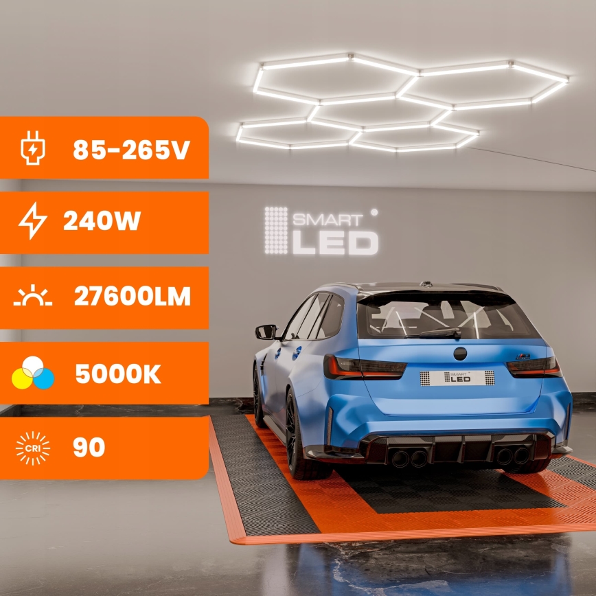 Ρυθμιζόμενο φωτιστικό οροφής LED HEXAGON LED/240W/85-265V 5000K 298x209 cm CRI 90 IP54 λευκό