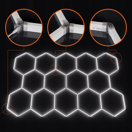 LED Ρυθμιζόμενο φωτιστικό οροφής HEXAGON LED/456W/85-265V 5000K 234x420 cm CRI 90 IP54 λευκό