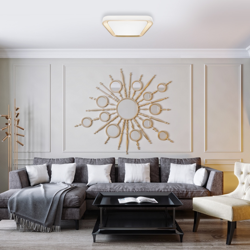 LED Ρυθμιζόμενο φωτιστικό οροφής QUADRO LED/38W/230V 3000-6000K λευκό/χρυσό + τηλεχειριστήριο