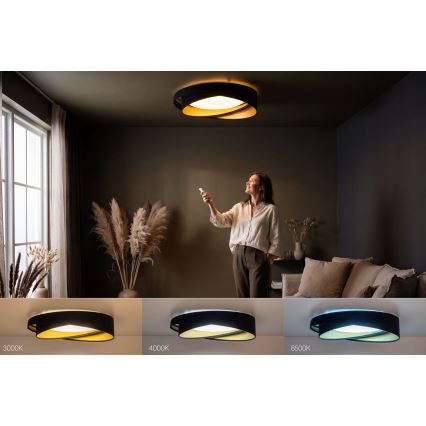 Ρυθμιζόμενο LED φωτιστικό οροφής SMART GALAXY MODERN LED/24W/230V 3000-6500K Ø 55 cm μαύρο/χρυσό + τηλεχειριστήριο