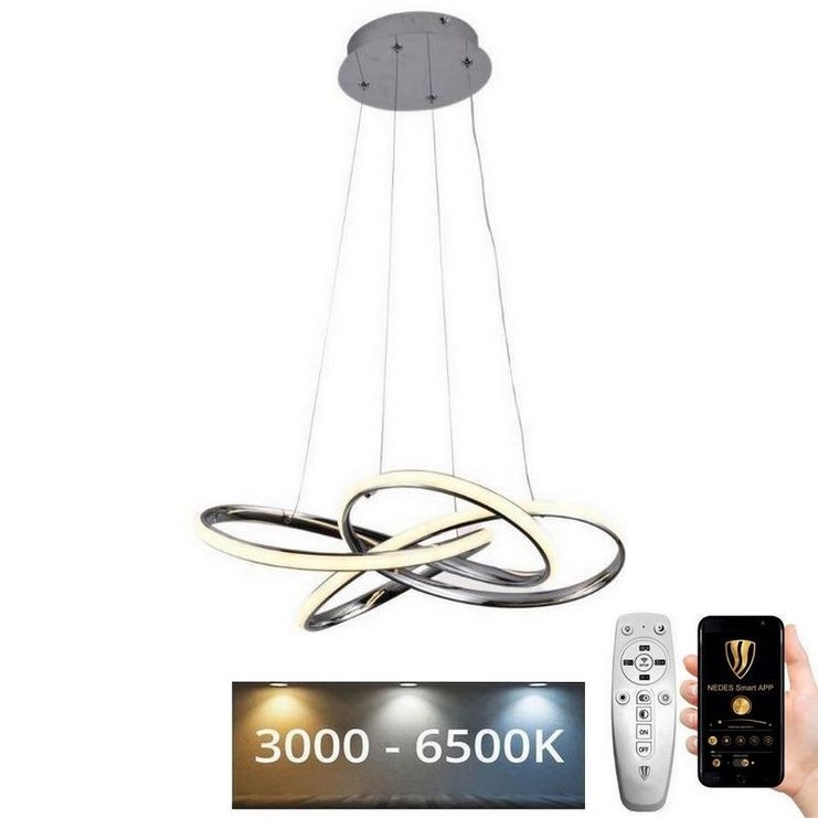 LED Ρυθμιζόμενο φωτιστικό οροφής με καλώδιο LED/65W/230V 3000-6500K διάμ. 48 εκ. γκρι + τηλεχειριστήριο