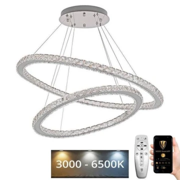 LED Ρυθμιζόμενο κρυστάλλινο φωτιστικό οροφής με καλώδιο LED/160W/230V 3000-6500K ασημί + τηλεχειριστήριο