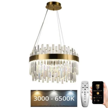 LED Ρυθμιζόμενο Κρυστάλλινο Φωτιστικό Οροφής με Καλώδιο LED/70W/230V 3000-6500K Χρυσό + Τηλεχειριστήριο