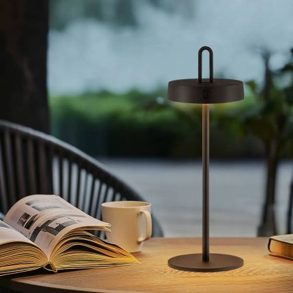 LED ρυθμιζόμενη εξωτερική επαναφορτιζόμενη επιτραπέζια λάμπα αφής SHINE LED/1,5W/3,7V 3000 mAh IP44 μαύρη